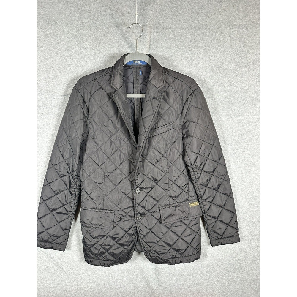 Polo Ralph Lauren Black Diamond Quilted Blazer Leather Elbow Patch Mens S Jacket